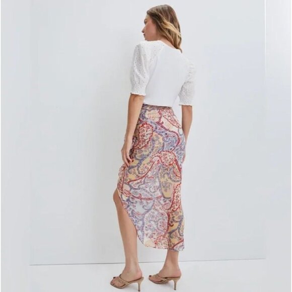 Veronica Beard Kaydence Paisley Silk Midi Skirt Multi  Ruffle Sheer 00 - Picture 3 of 16